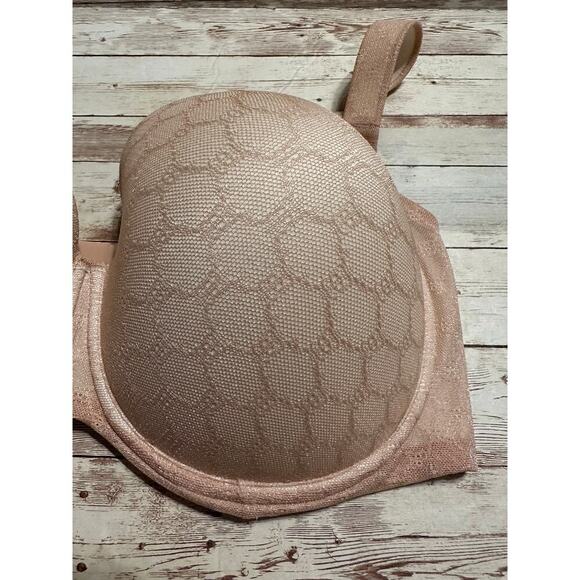 SOMA Geo Lace Full Coverage Bra Size 42G Beige Neutral Pink Padded Underwire - Picture 2 of 7
